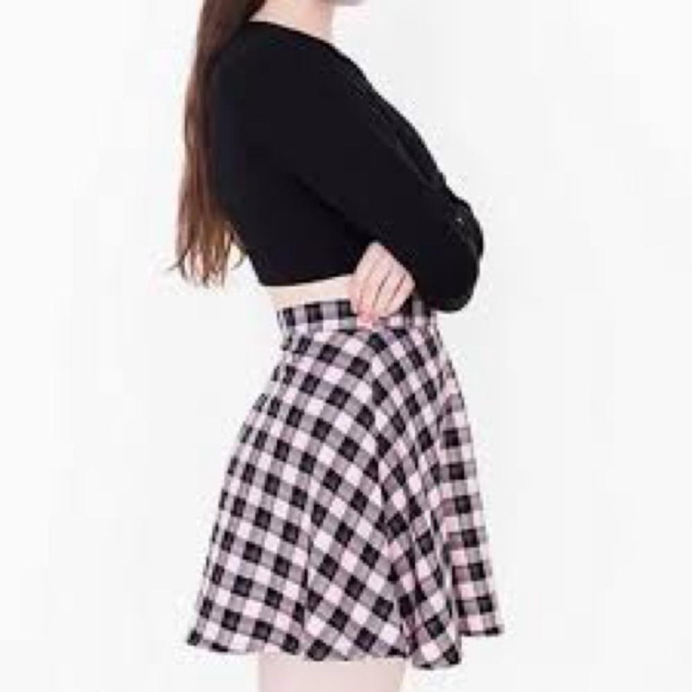 American Apparel Pink and Black Plaid Skater Skirt